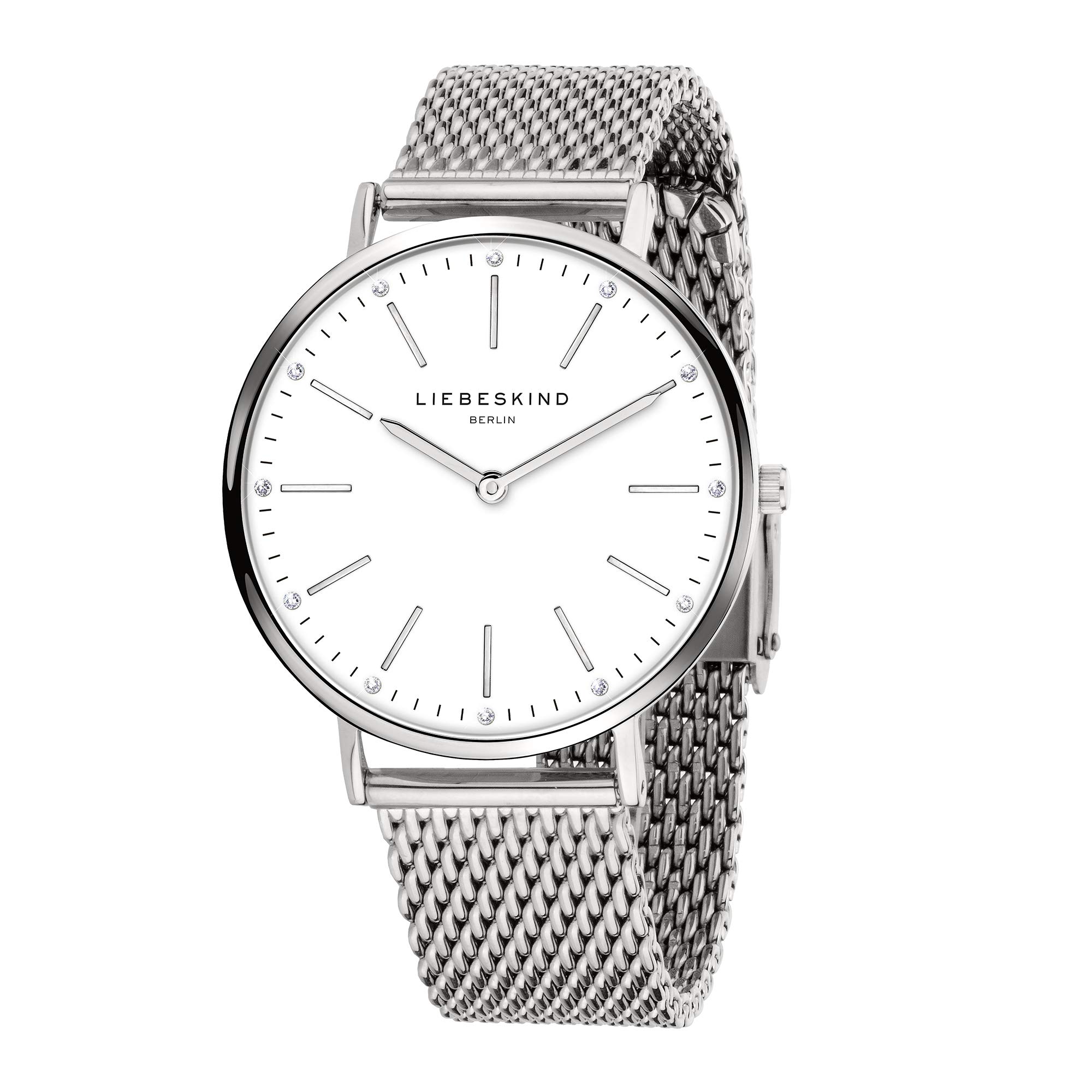 Liebeskind Berlin Damen Armbanduhr mit Zirkonia-Steinen auf dem Zifferblatt – 38 mm rundes Gehäuse – Quarzuhr mit Leder- oder Mesharmband – 5 ATM wasserdicht – Alltagstauglich & stilvoll