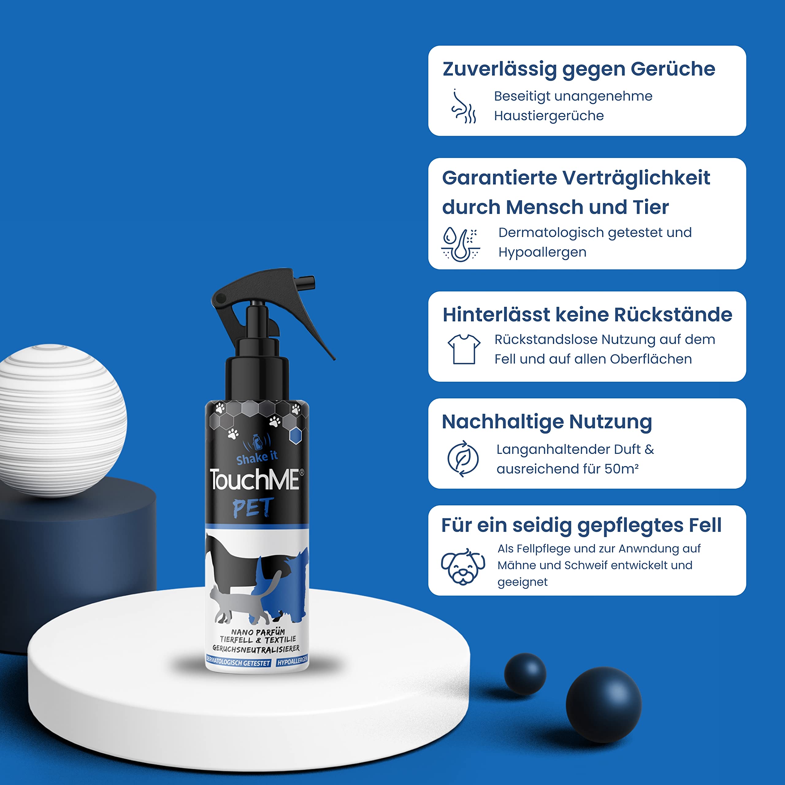 TouchME - Aktywny w dotyku środek do usuwania zapachów i odświeżacza tekstyliów, do legowiska dla psów, legowiska dla kotów i pielęgnacji sierści | Pet Gold, 200 ml (kwiatowy)