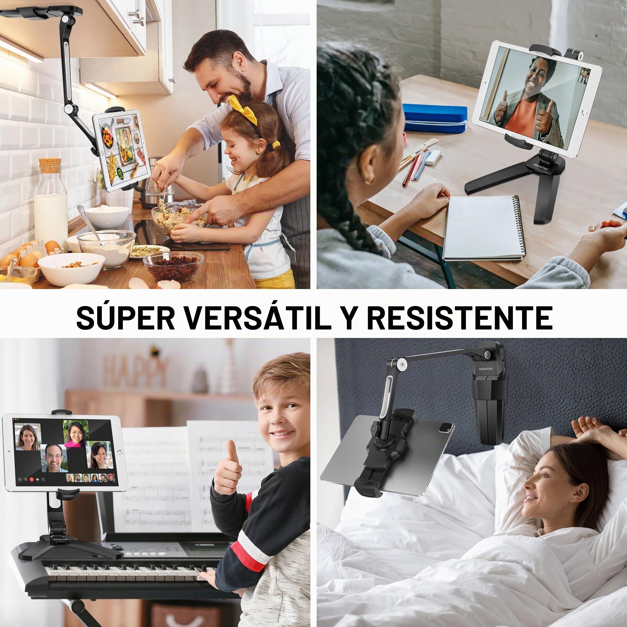 AboveTEK Soporte de Pared para Tablet iPad 3 en 1 - Compatible con iPad de 4.7" a 13.5", Mini, Air, Surface Pro, Móvil - Soporte para Cocina y Mostrador - Negro (Negro)