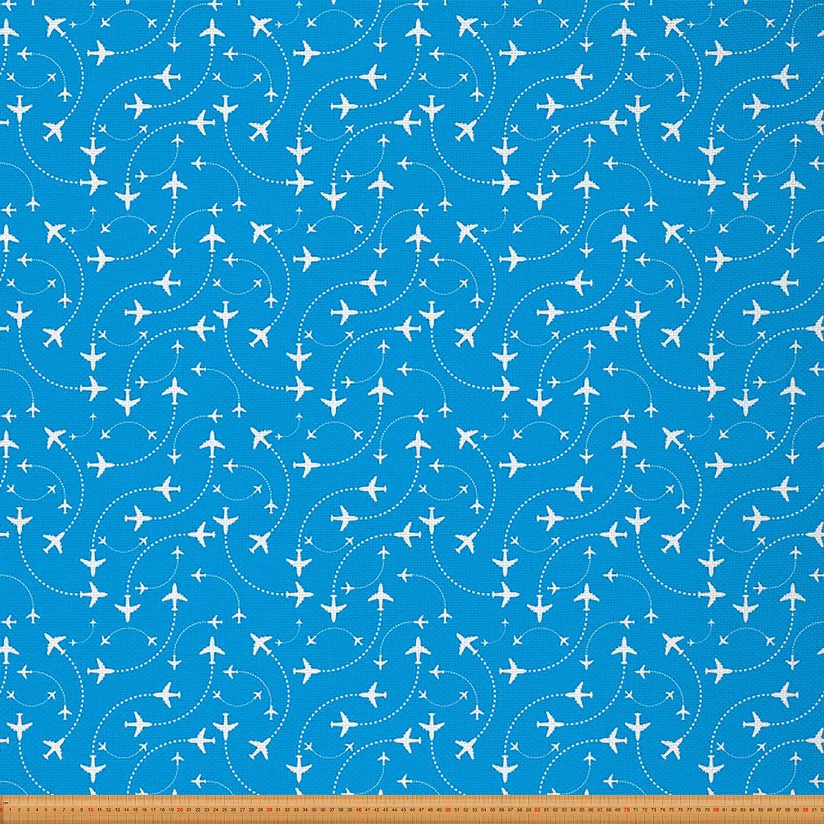 Aircraft Upholstery Fabric by The Yard Airplane Print Reupholstery Fabric for Chairs Helicopter Flying Plane Room Decorative Fabric for Outdoor and Home DIY Projects 3 Yards (L276*W150cm) Blue