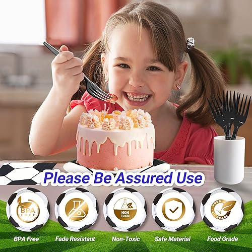 Miniatura 3 de Paquete de 120 piezas de suministros de fiesta de fútbol, platos de papel, servilletas, tenedores, decoración de cumpleaños para niños para 30