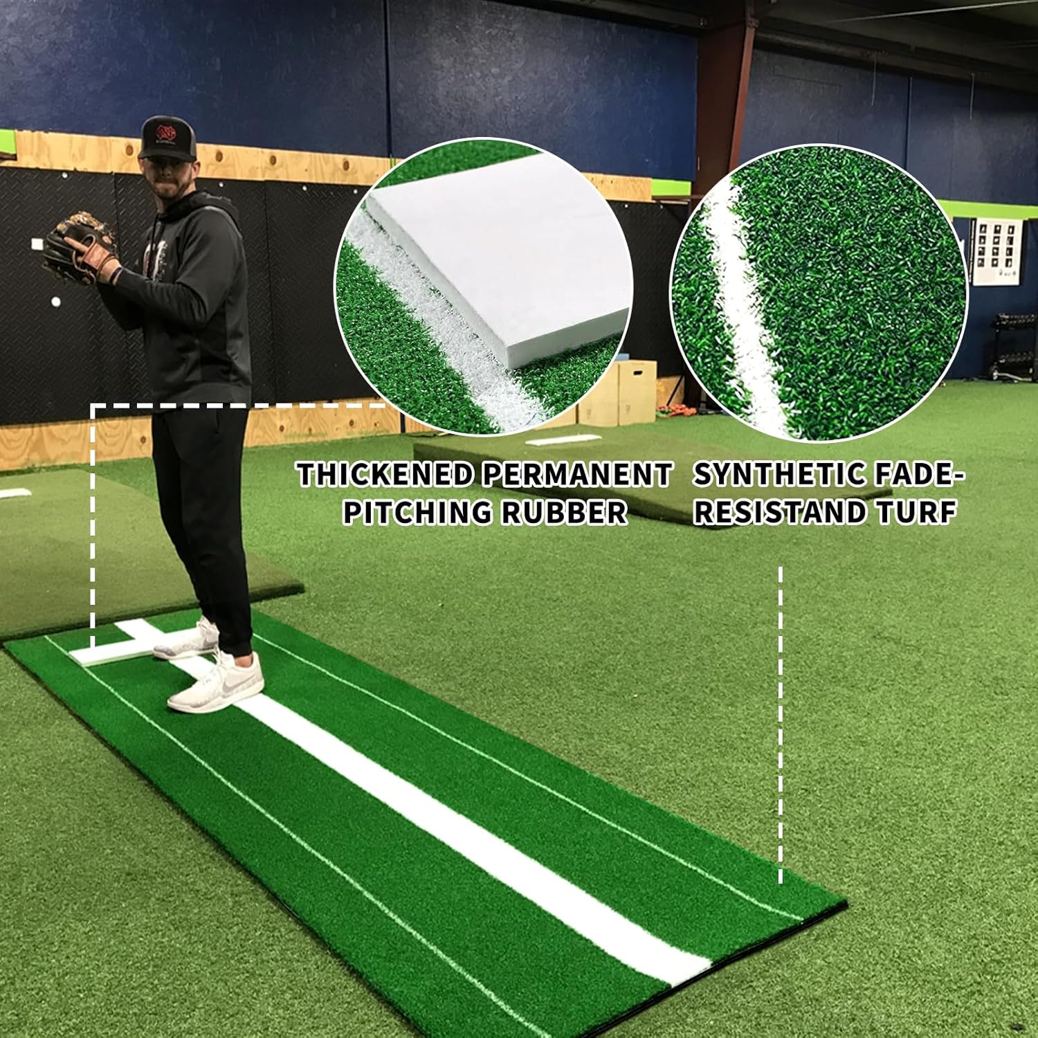 Thickened Upgraded Version Softball Pitching Mat 10'x 3' Antifade Turf Antislip EVA Backing Softball Pitching Mound with Pitching Rubber for Indoor Outdoor Pitching Practice Training Aid