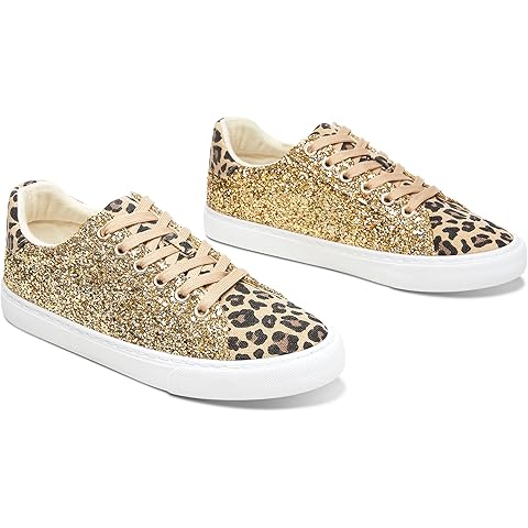 AISFAES Glitter Sparkly Low Top Sequins Lace Up Tennis Shoes Comfort Bling Fashion ...