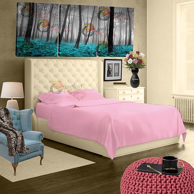 Thermal Flannelette Flat Sheets, 100% Brushed Cotton Flat Sheets Luxury Plain Dyed Soft Sheets Pink Double 224cm x 245cm Approximate
