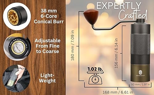 Miniatura 3 de Molinillo de café manual de alta calidad, molinillo de café manual con molino de rebabas de acero inoxidable chapado en titanio, molinillo de mano