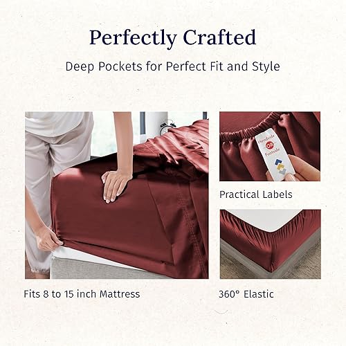 Vista 206 de California Design Den Juego de sábanas de 100% tejido de satén de algodón de 600 hilos, esquinas profundas, suaves, lavanda, tamaño King California