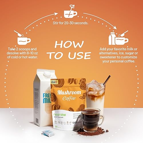 Miniatura 6 de Neumina Café de hongos 6 en 1, café energético con 6 hongos adaptogénicos (Cordyceps, melena de león, Reishi, Chaga, Shiitake, cola de pavo), 30
