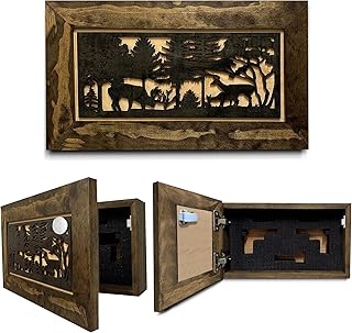 Bellewood Designs Hidden Gun Safe - Deer Scene Wall Gun Safe - Hidden Wall Storage - Wood Gun Cabinet - Handcrafted Gun Concealment Furniture - Hidden Gun Storage
