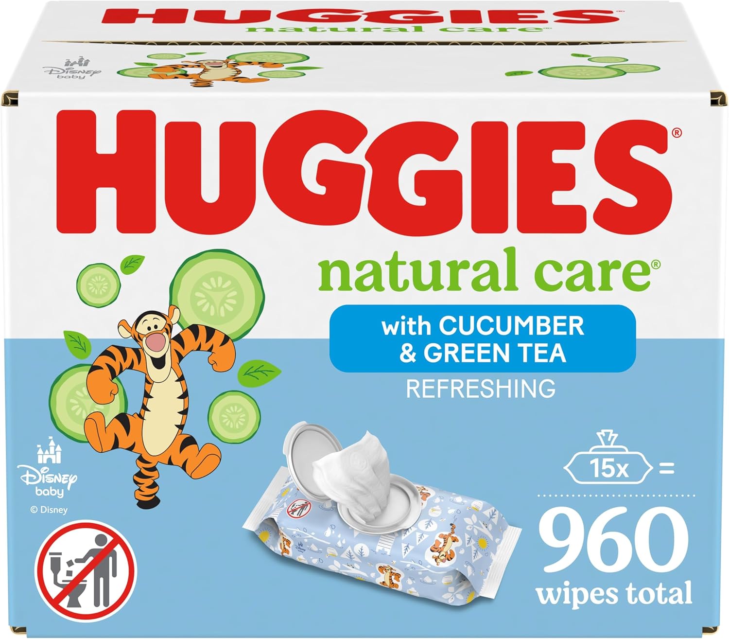 Huggies Natural Care Refreshing Baby Diaper Wipes, Hypoallergenic, Scented, 15 Flip-Top Packs (960 Wipes Total) 64 Count (Pack of 15)