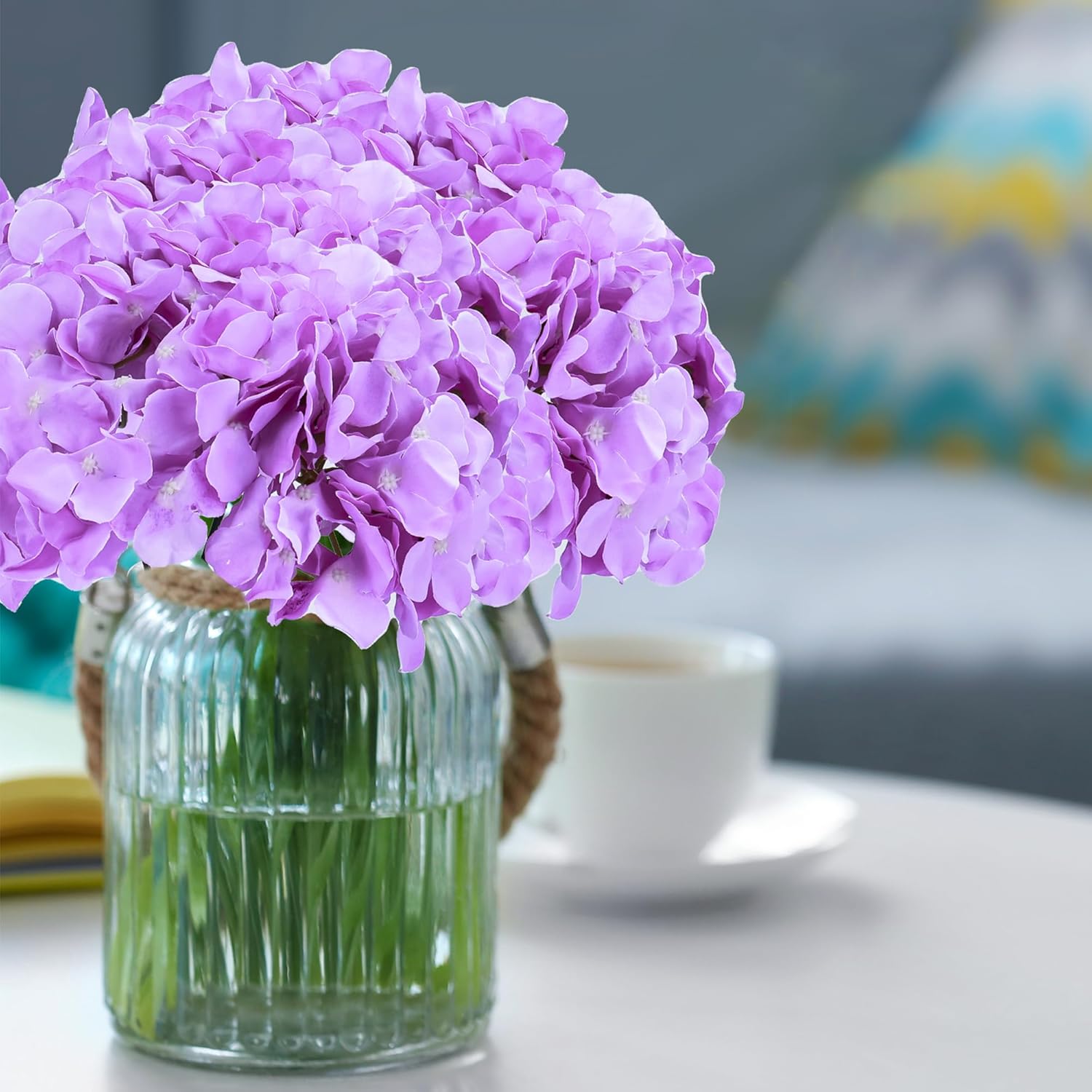 Auihiay 26 pcs Hydrangea Artificial Flowers, Purple Artificial Hydrangea Flowers, Silk Hydrangea Heads with Stems for Home Garden Party Baby Shower DIY Wedding Centerpiece (Purple) - Image 3