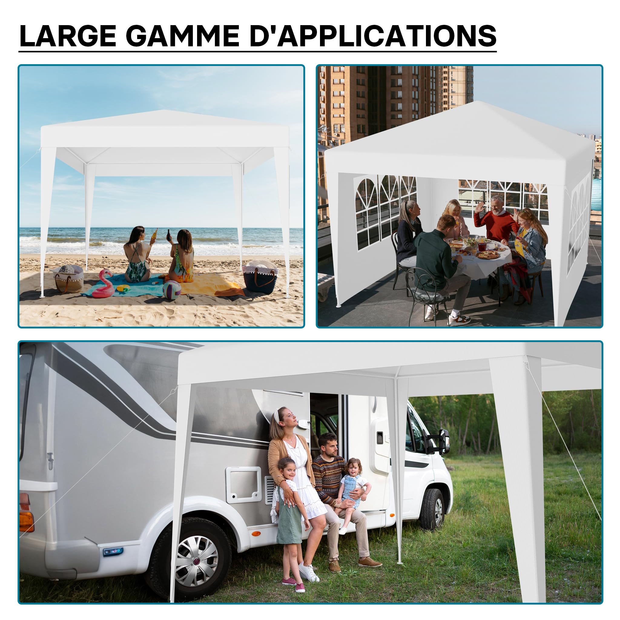Wiltec Pavillon 3 x 3 m en Blanc avec Protection UV 50+, Gazebo de Jardin avec côtés Amovibles, Tente de réception avec fenêtres pour terrasse et Festival, par Exemple