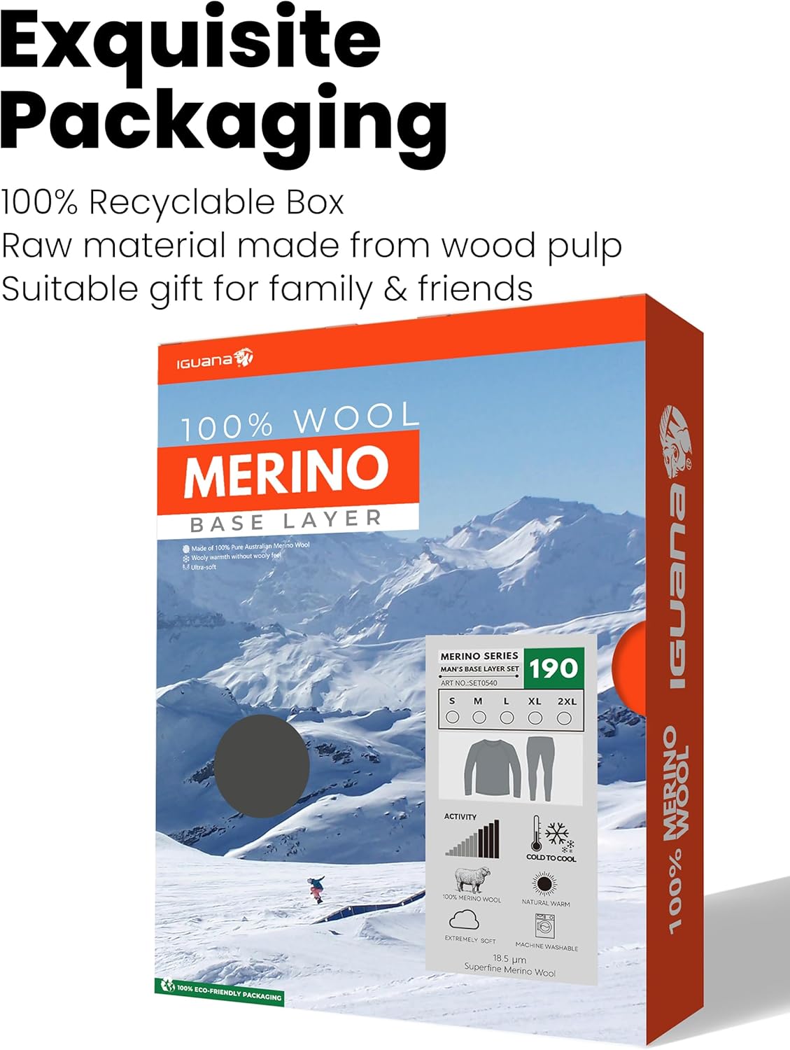 Iguana Mens 100% Merino Wool Base Layer Sets for Ski Lightweight Thermal Underwear - Image 6