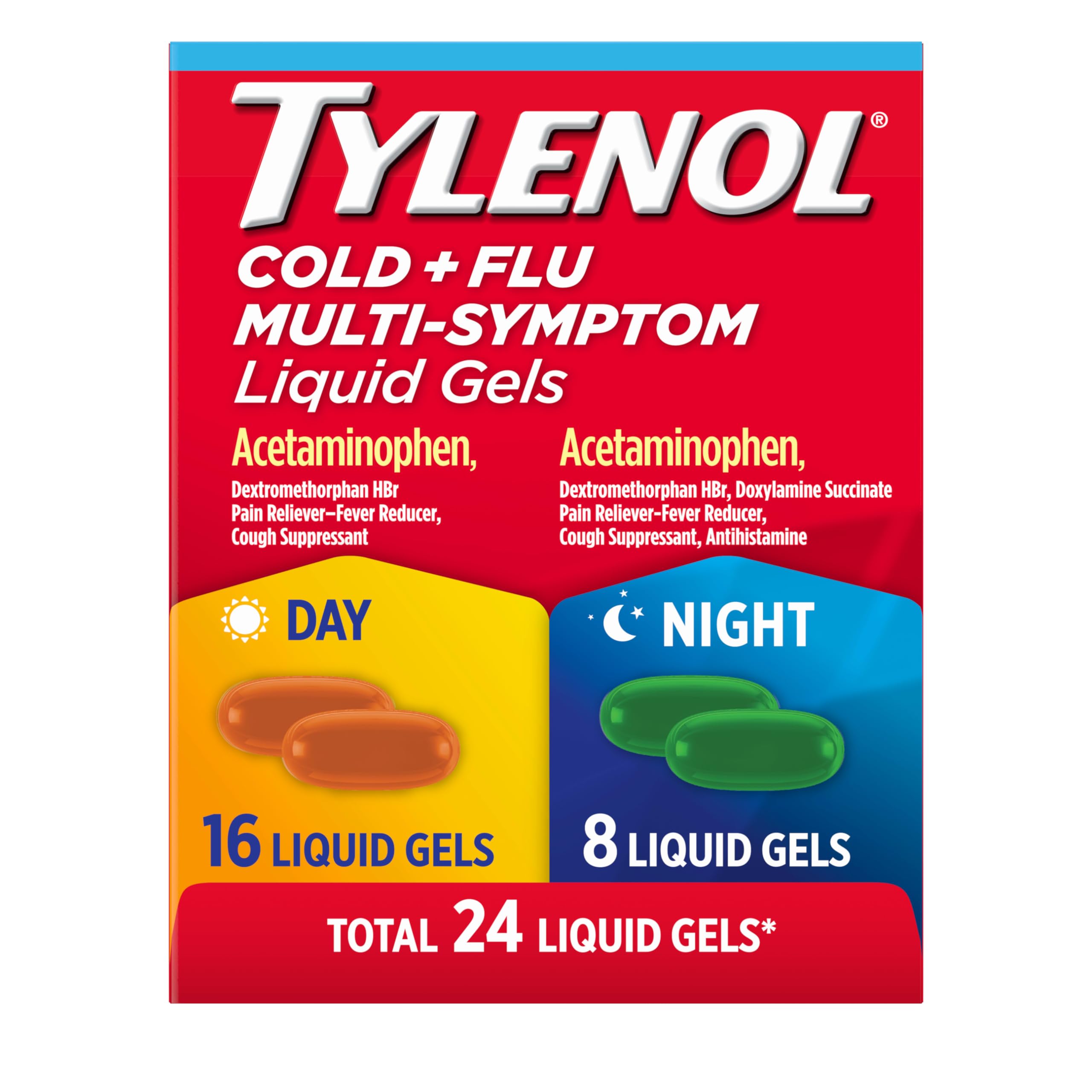 Tylenol Day & Night Cold & Flu Liquid Gels, Combo Pack, 24 ct