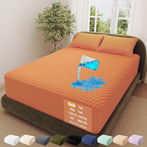 Miniatura 29 de OhGeni Protector de colchón impermeable, gris completo, sábana ajustada con bolsillos elásticos, material hipoalergénico, transpirable, refrescante