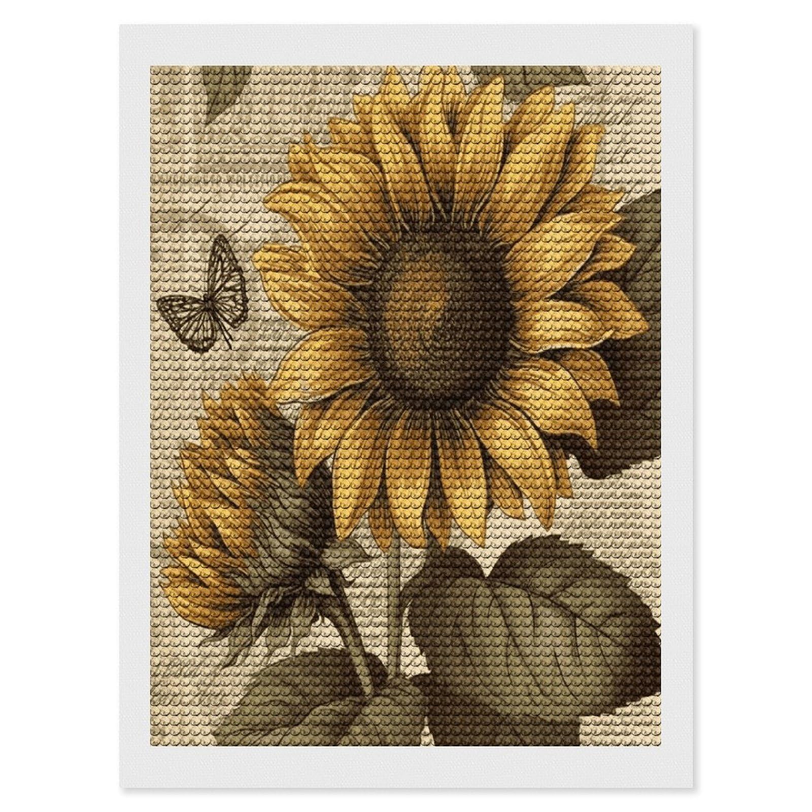 Retro Sunflower Diamond Art Kits for Adult Round Full Drill Diamond Dots Paintings for Beginner Picture Art DIY Diamond Painting Kits 5D Diamond Art Painting for Home Wall Decor 12"x16"