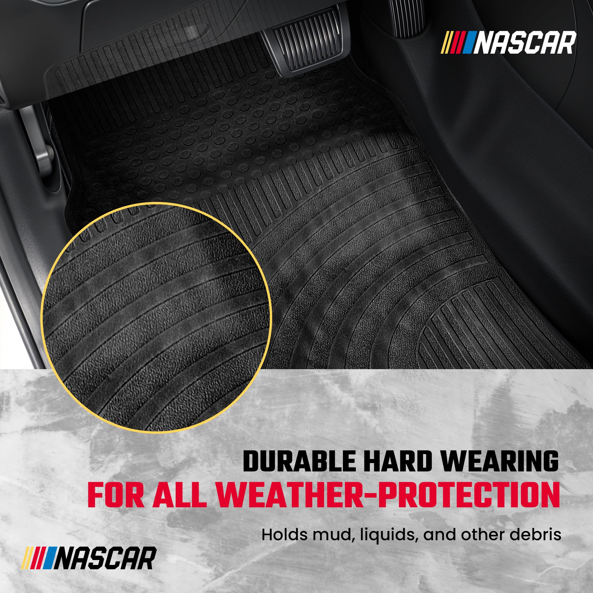 NASCAR Essential Car Floor Mats 4-Piece Set All-Weather Protection Universal Fit for Cars Trucks SUVs Durable Hard-Wearing Rubber — view 6