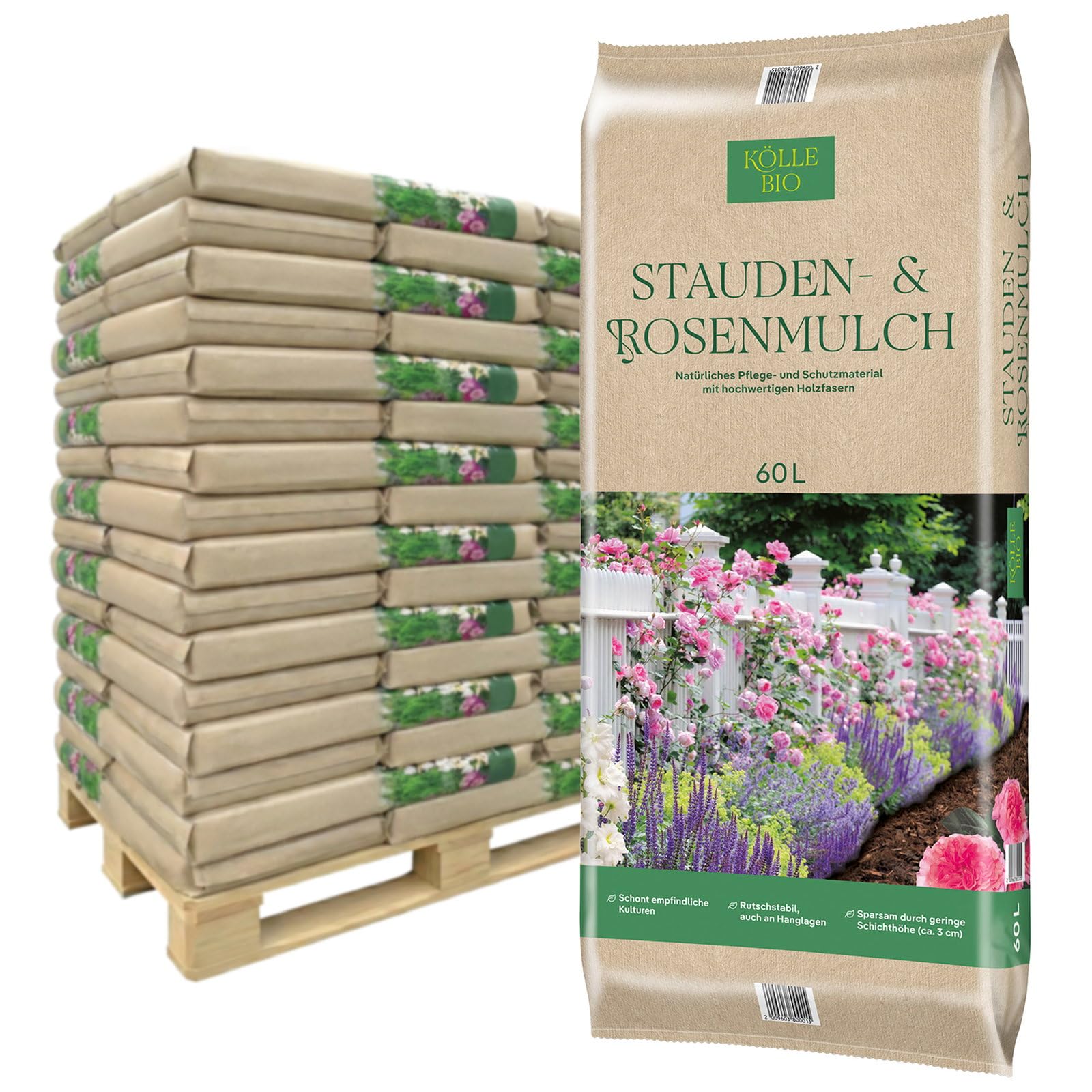 Stauden- & Rosenmulch, 48 Sack à 60 l, gesamt 2880 Liter