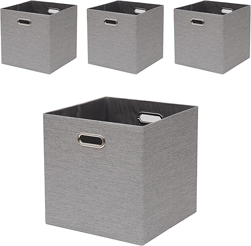 Cesta de organización plegable de tela con asas, cubos de almacenamiento de 13 x 13 pulgadas, juego de 4, cestas de almacenamiento gruesas y