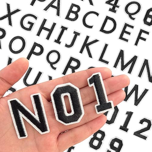 72 parches de letras para planchar con números, parches bordados de letras A-Z números 0-9 para ropa, vestido, sombrero, jeans, accesorios de Negro