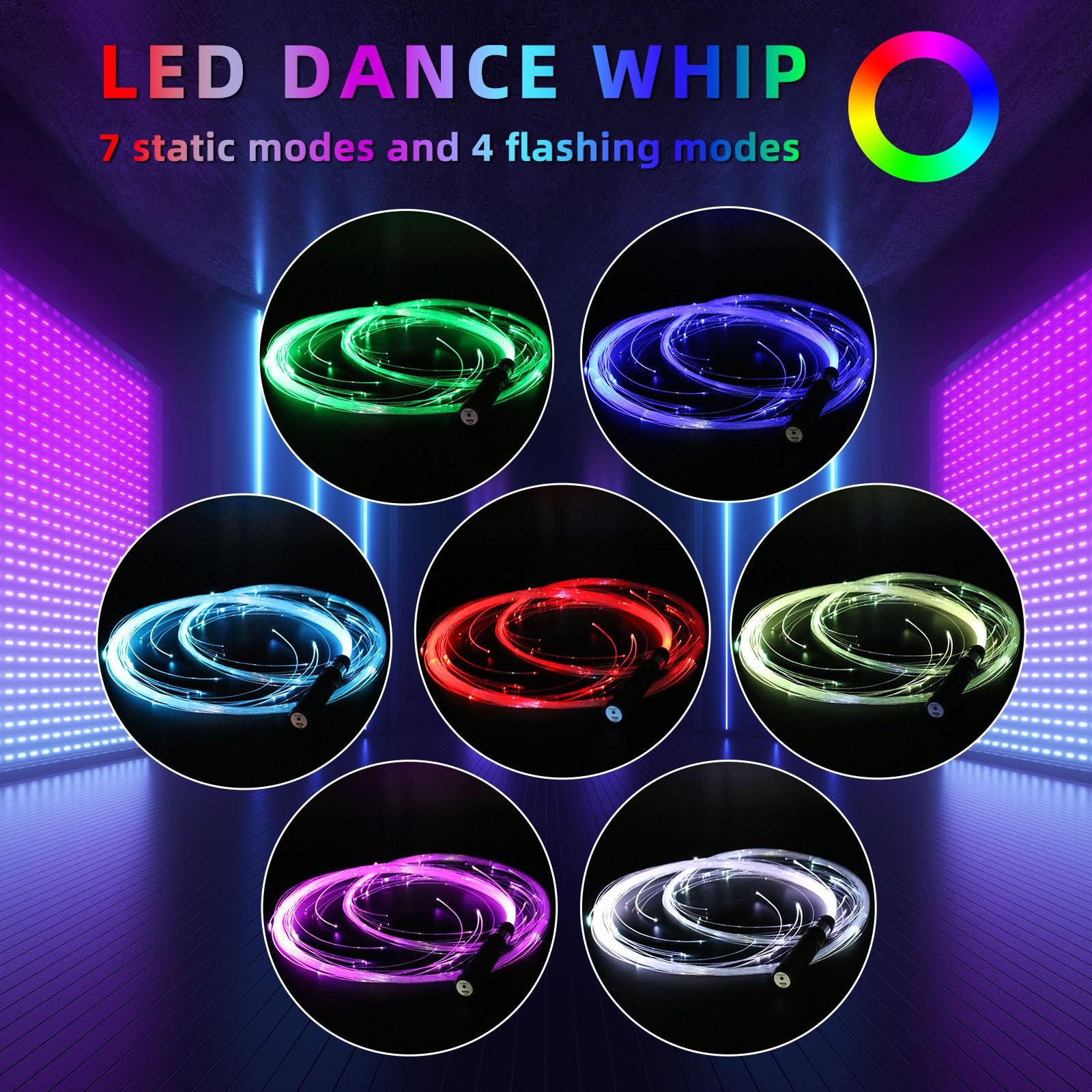 XINYICONG Fiber Optic Whip,Rechargeable LED Whip has 7 Colors 4 Light Modes,Pixel Whip for Dancing Suitable for Rave Toy,Parties, Light Dances,EDM,Carnivals,Gift