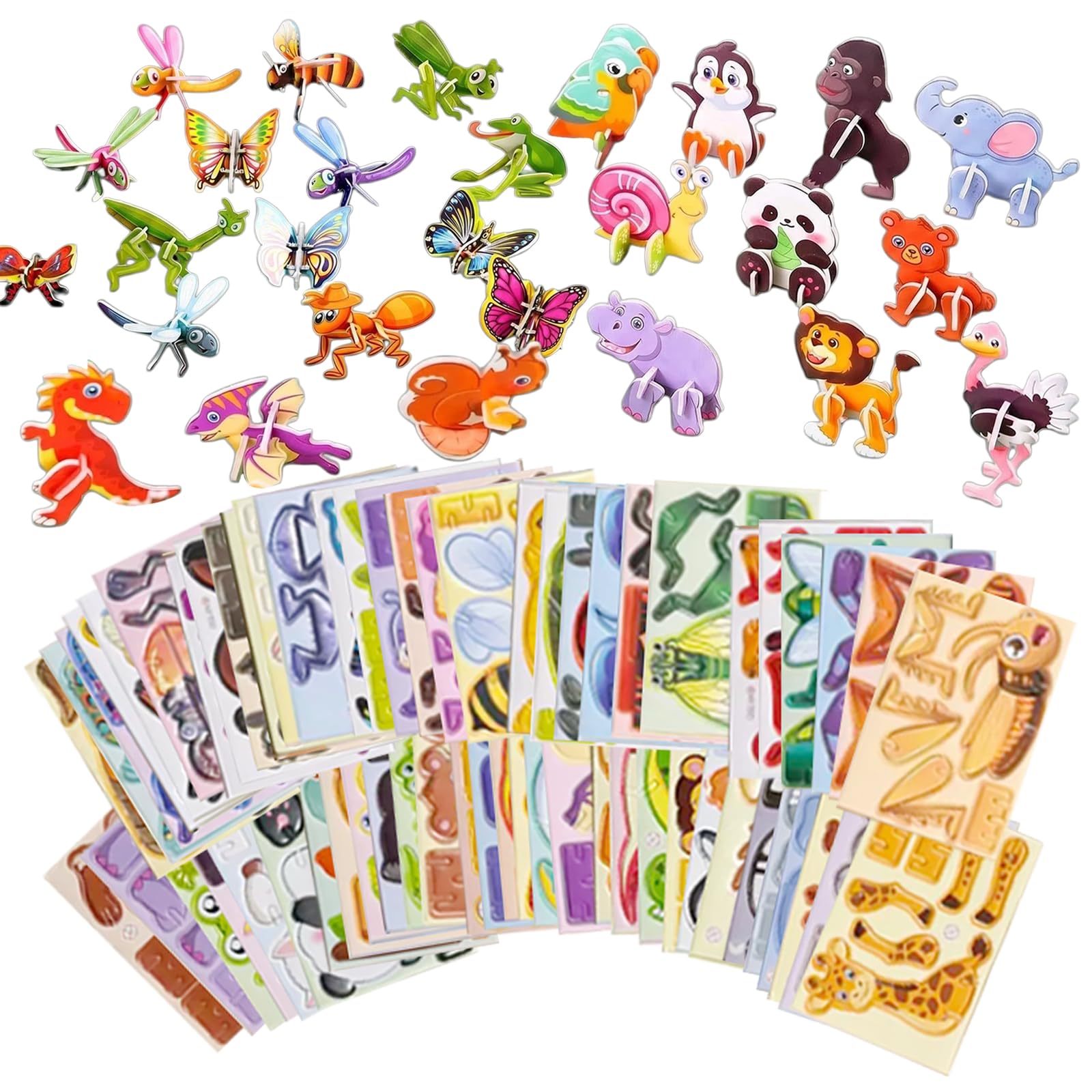MLPKOI 60 PCS 3D Puzzles for Kids, Educational 3D Cartoon Puzzle, 3d Animals Dinosaurs Puzzles, 3d Jigsaw Cartoon Educational Toy Craft Set from 6 Years