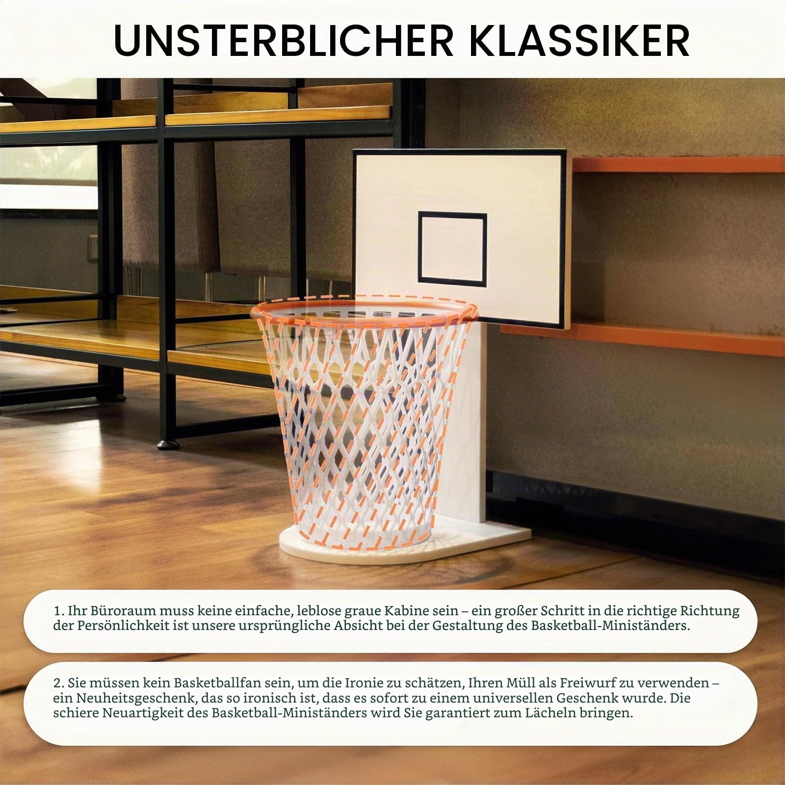 MORNING SUN mini Innenbereich BasketballKorb für Mülleimer (Mülleimer Nicht im Lieferumfang enthalten),Basketball Deko aus Spaß für Büro oder Wohnzimmer – Lustiges Wurfbrett mit Basketball-Korb