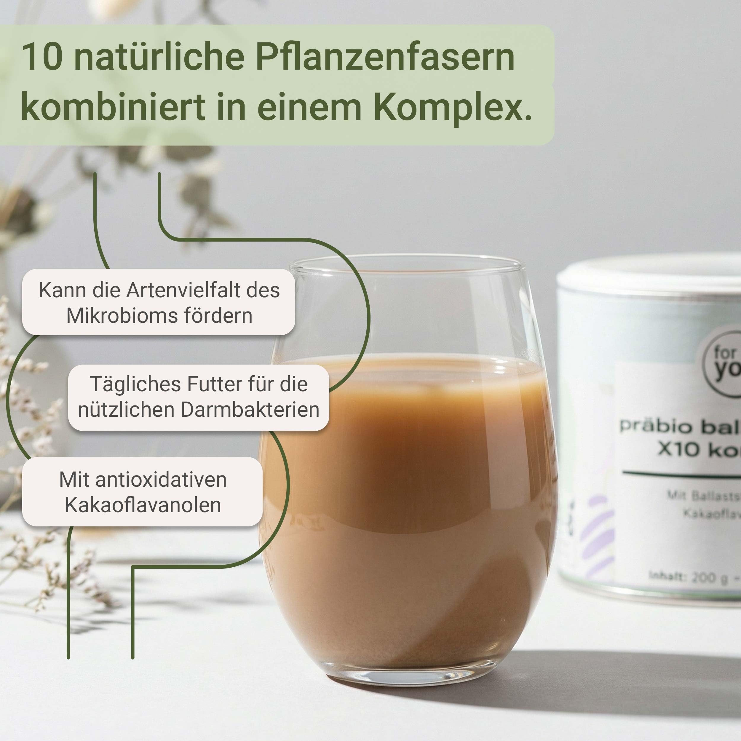for you Präbio Ballaststoffe X10 Komplex 2x200g – 10 Ballaststoffquellen mit Flohsamenschalen, Apfelfaser & resistenter Stärke – Ballaststoff Pulver mit Kakaoflavanolen – vegan & glutenfrei