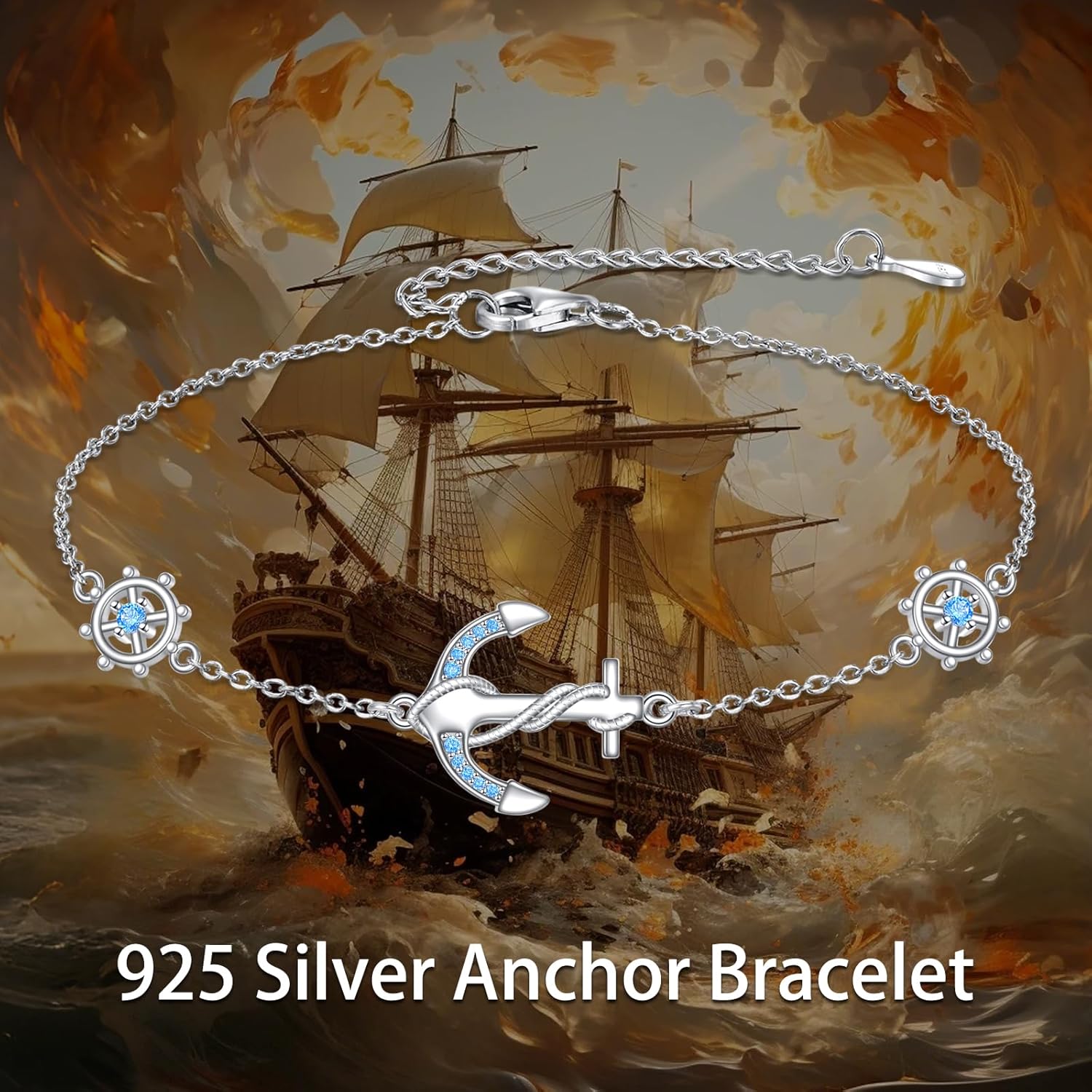 Anchor Bracelet for Women 925 Sterling Silver Rudder Bracelet Nautical Sailor Anchor Jewelry for Mom Women - Image 6