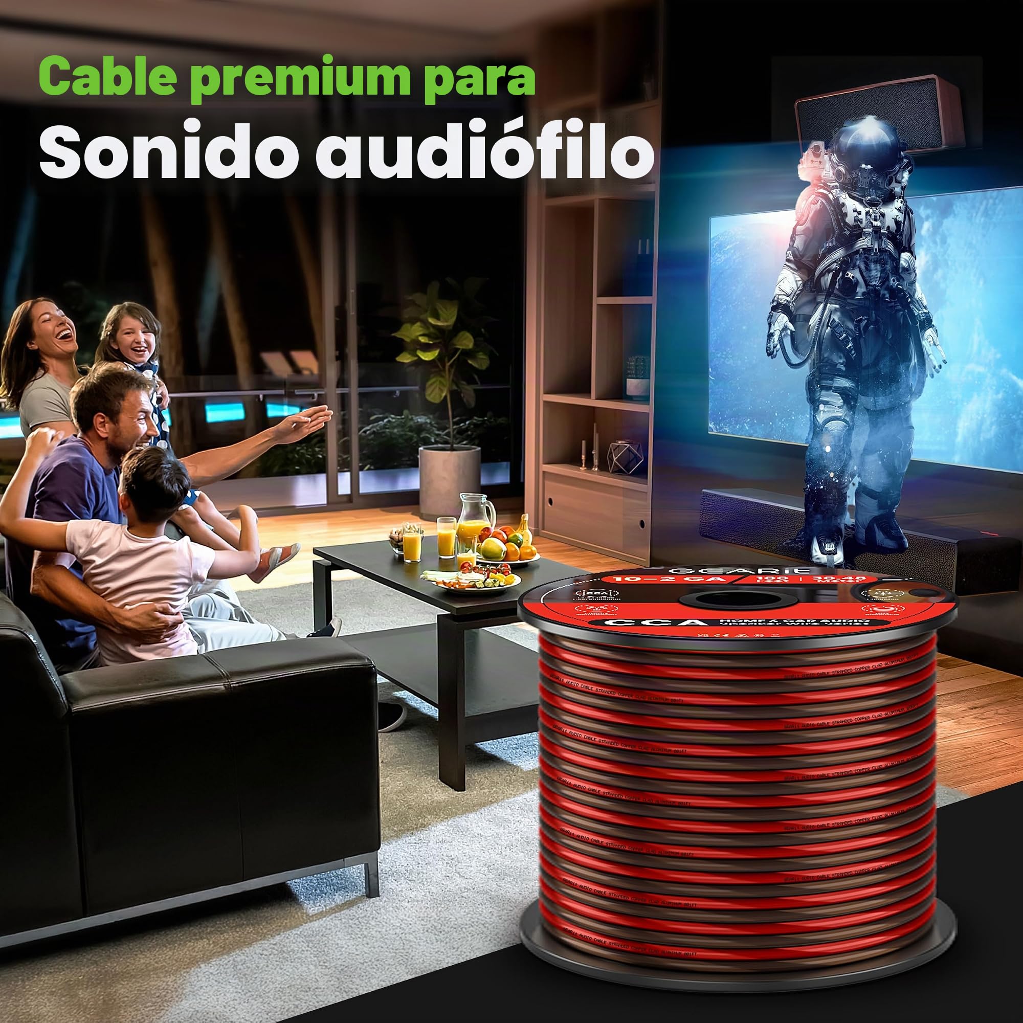 GearIT Cable de altavoz Pro Series de calibre 14 (2 x 2,5 mm²) (30,4 metros, color negro y rojo) CCA Hifi Audio Cable para altavoces de audio para coche y sistemas de sonido envolvente de cine en casa