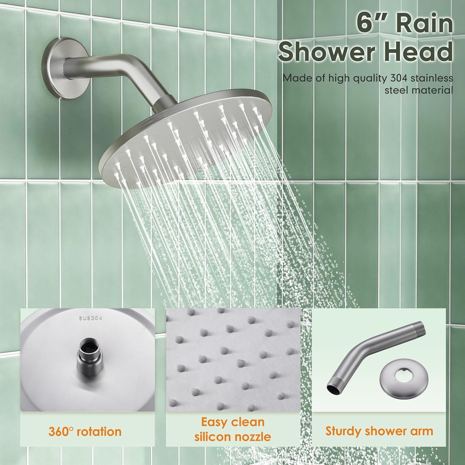 Shower Tub Kit, Tub and Shower Faucet Set（Valve Included) with 6-Inch Rain Shower Head and Tub Spout, Single-Handle Tub and Shower Trim Kit,Brushed Nickel