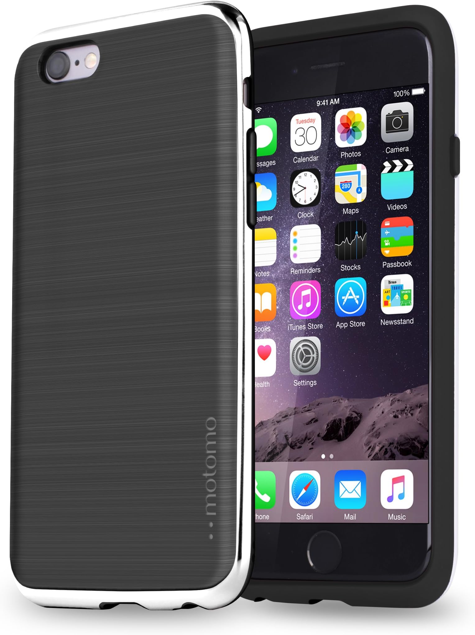 iPhone 6 slim case [motomo] INFINITY iphone 6s case iphone 6s thin case, iPhone 6s clear case, iPhone 6 soft cover, iPhone 6s bumper case (STONE BLACK CHROME SILVER)