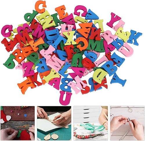 Miniatura 6 de Botones de letras de madera, 300 piezas de bricolaje para manualidades, coloridos botones de madera para niños, suministros educativos para ropa,