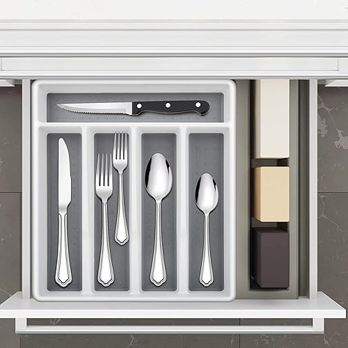 Miniatura 5 de LIANYU Juego de cubiertos negros de 24 piezas con cuchillos de carne y bandeja organizadora, juego de cubiertos de acero inoxidable para 4, juego de