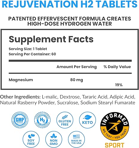 Miniatura 6 de DRINK HRW Rejuvenecimiento - Tabletas de agua de hidrógeno molecular sin sabor (60 unidades) + tabletas de agua de hidrógeno molecular de frambuesa