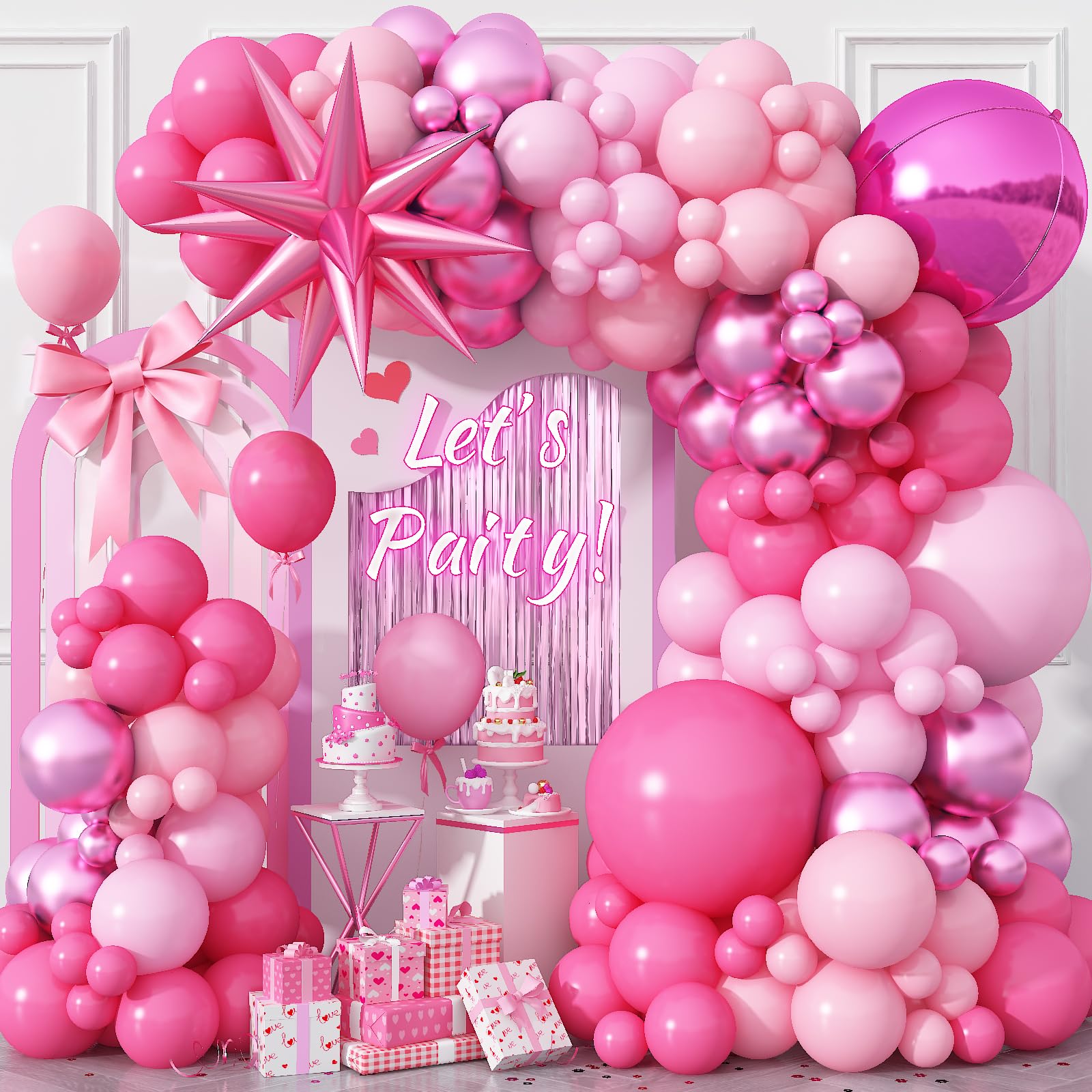117Pcs Pink Balloon Arch Kit Pastel Hot Pink Balloon Garland 4D Star Foil Balloons Metallic Baby Rose Red Birthday Party Balloons for Girls Women Princess Wedding Valentines Bridal Shower Decorations โ image 1