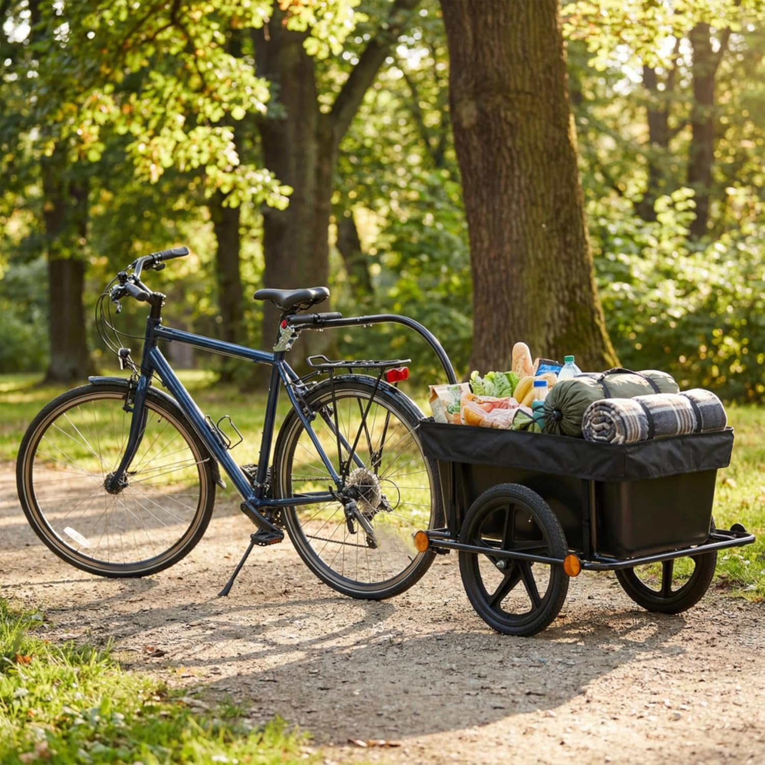 Heavy Duty Bike Cargo Trailer with Support Bar, 900D PVC Waterproof Cover & Removable Storage Box, Utility Bicycle Wagon Trailer for Shopping, Camping, Grocery & Outdoor Activities