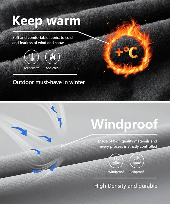 Men's Waterproof Winter Ski Jacket - Waterproof Fleece Lined Hooded Windproof Winter Snowboard Jacket