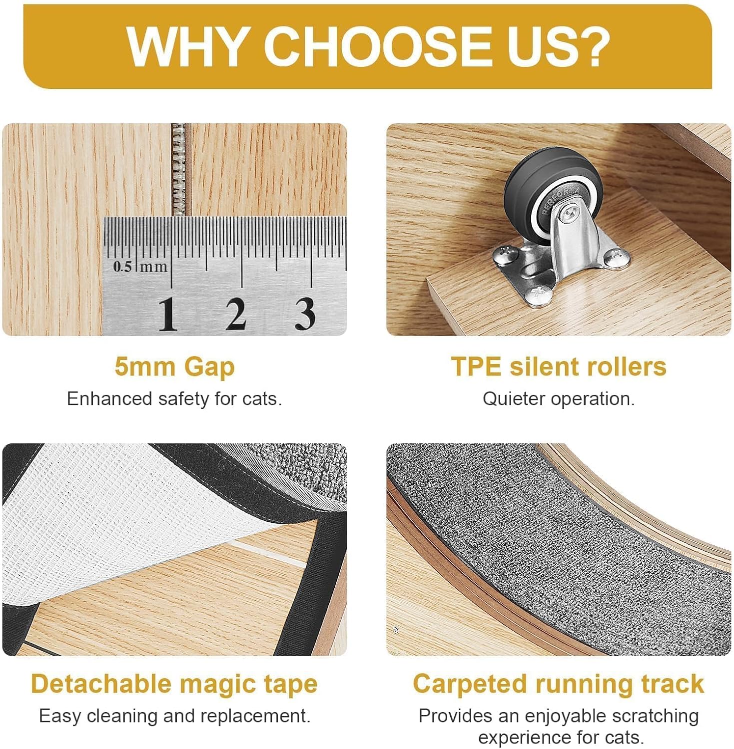 Cat Wheel, 48" XL Large Cat Treadmill for Indoor Pets, Cats Exercise Running Wheel with Detachable Carpet, Quiet and Sturdy, Suitable for Most Cats Running/Walking/Training