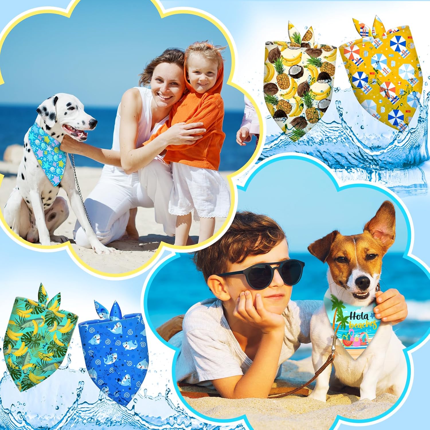 60Pcs Summer Dog Bandanas Bulk Hawaiian Dog Scarves Hawaii Fruit Triangle Puppy Bandanas Washable Adjustable Pet Bandana for Small Medium Large Dog Puppy Pet Grooming Accessories