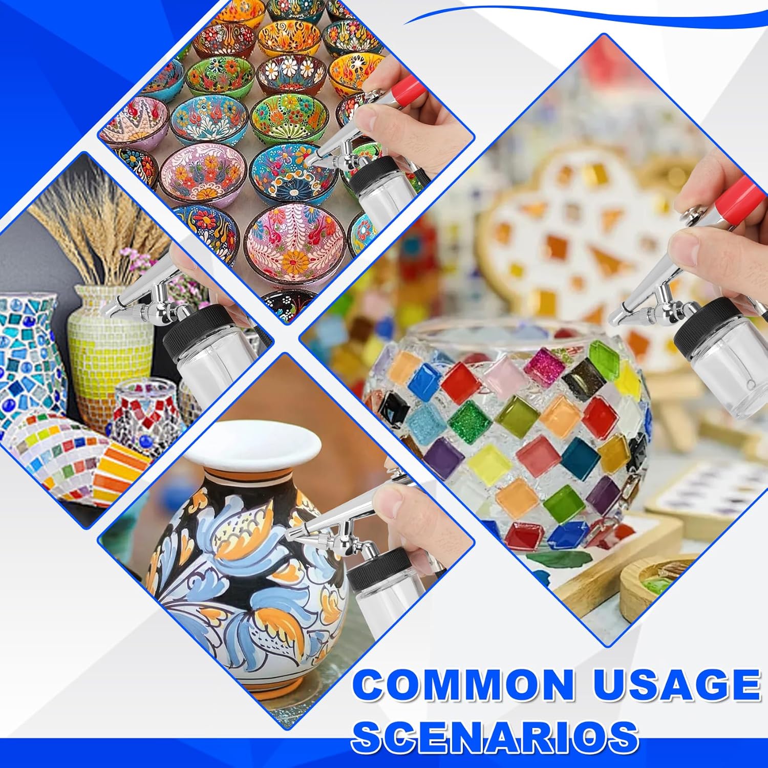 Single-Action Siphon Feed Spray Gun Kit (Red) - Airbrush H-Set with 3 Nozzles & 6-Foot Hose, Airbrush H-Set Single Action Suitable for Models, Art Painting, Handmade DIY, Small Scene Repairs & More