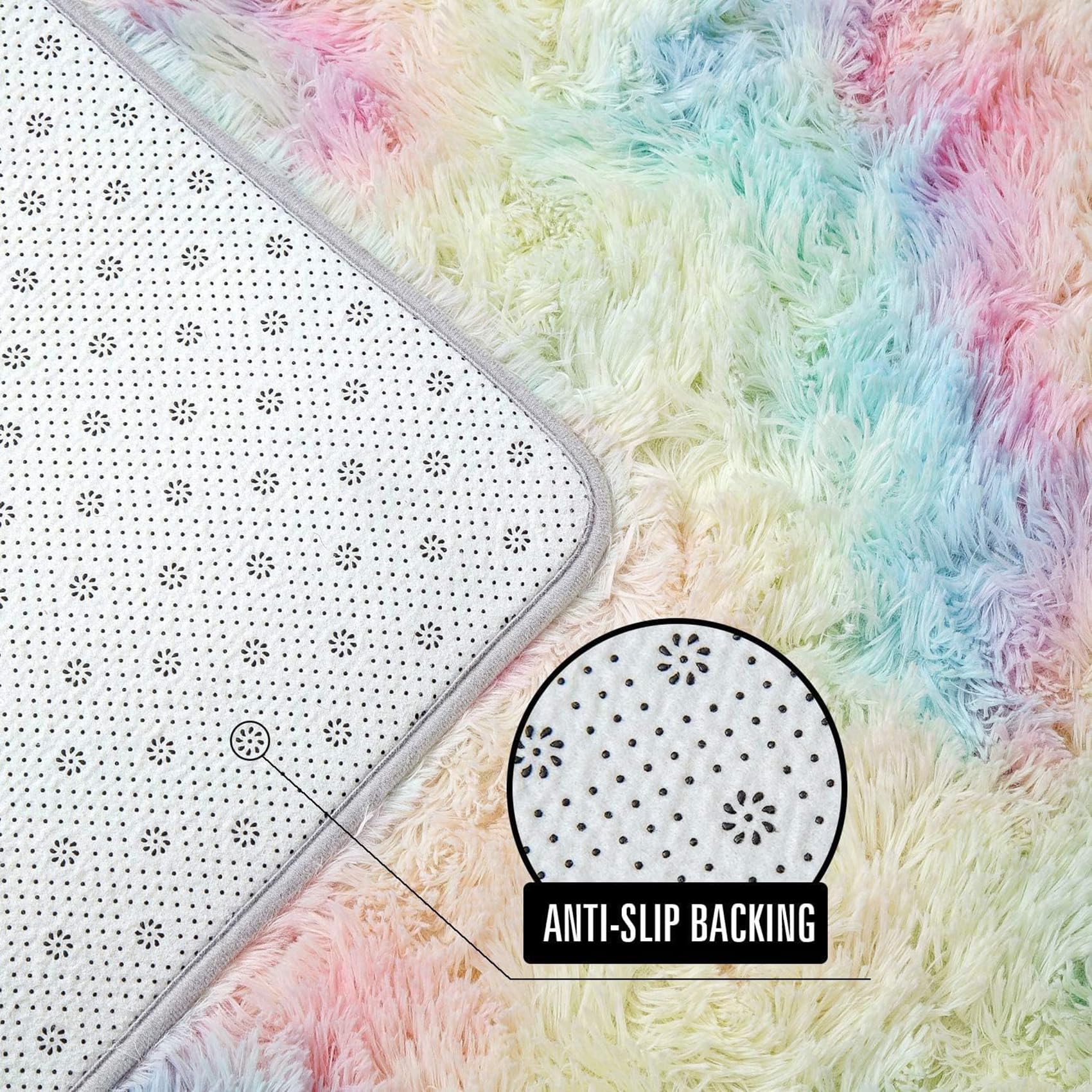 Osifoo Tapijten luxe regenboog pluizig tapijt, zacht pluche kinderen wasbaar tapijt voor woonkamer slaapkamer bed, regenboog 160 x 60 cm