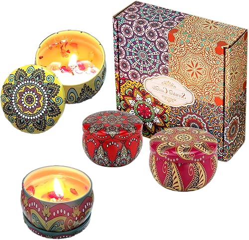 Juego de 4 velas perfumadas de regalo de 4 piezas, velas perfumadas de flores secas de plantas, velas de soja natural con aromas florales, adecuadas