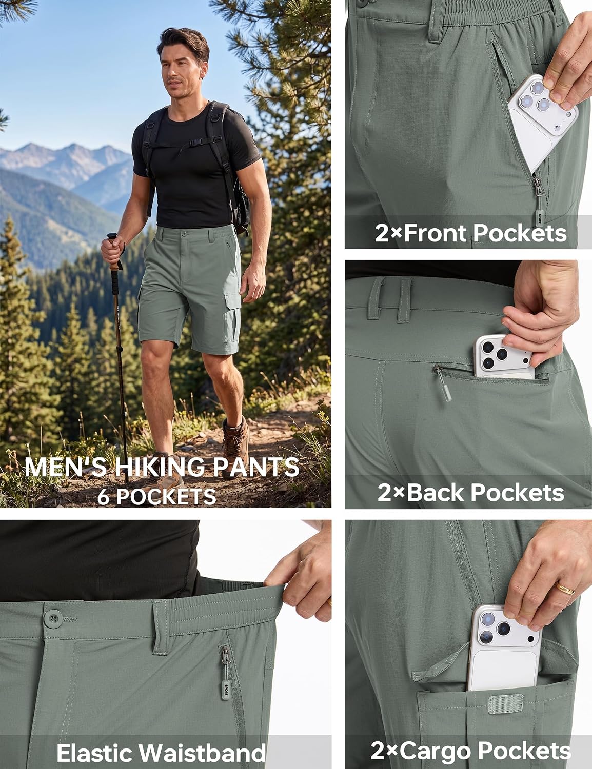 NATUVENIX Mens Hiking Pants Convertible Quick Dry Lightweight Travel Pants image 5