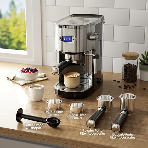 Miniatura 2 de Kismile Máquinas de espresso de 20 bares, máquinas de espresso semiautomáticas con espumador de leche, varita de vapor y cápsulas, fabricantes