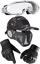 (Recommended by Professional Survival Gamers) Airsoft Mask, Goggles, Hat, Gloves, Equipment Set, Compatible with Eyeglasses, Survival Game, Tactical