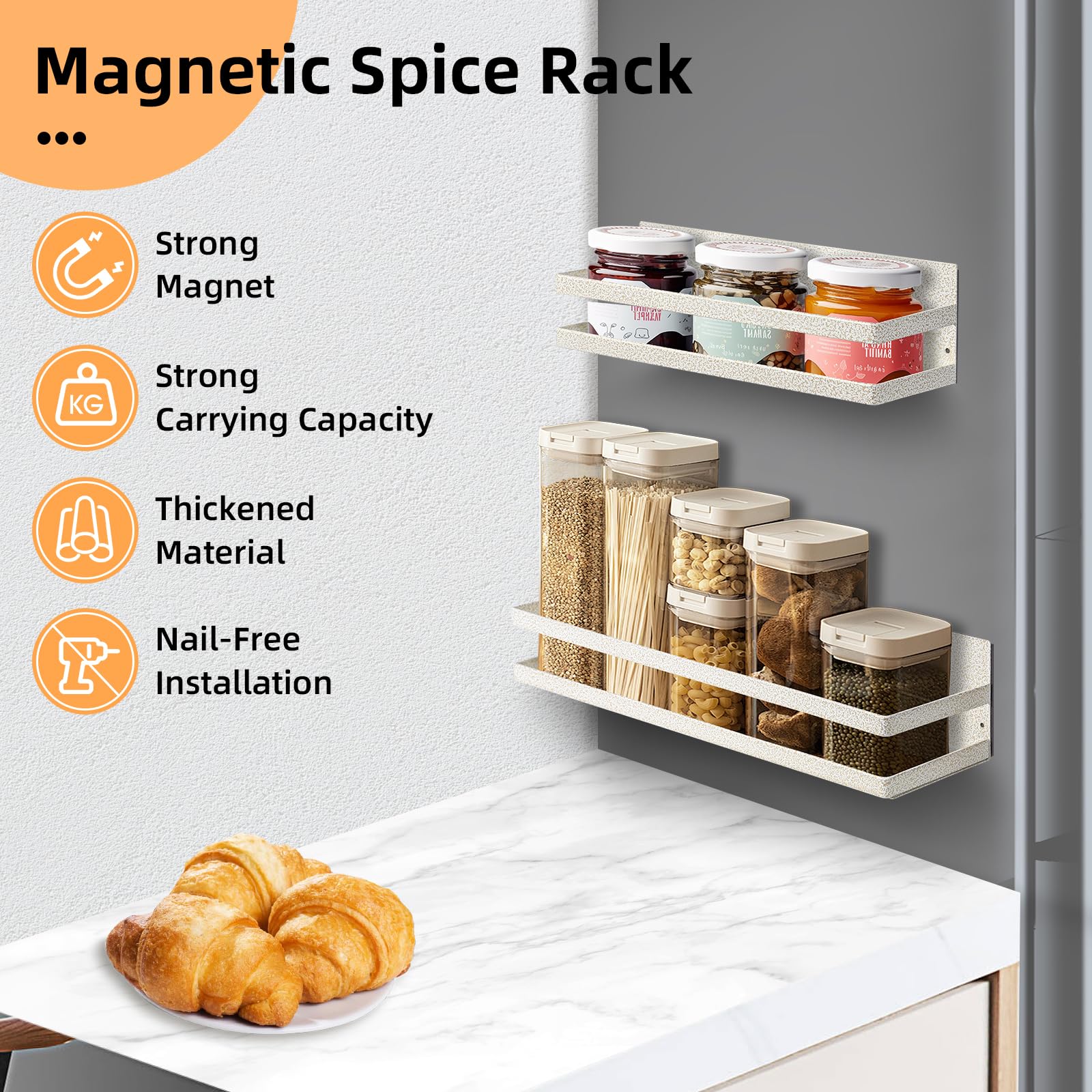 Uten Magnetic Spice Rack, 2 Pack Strong Magnetic Shelf, Wall Mounted Spice Rack Without Drilling - Image 4