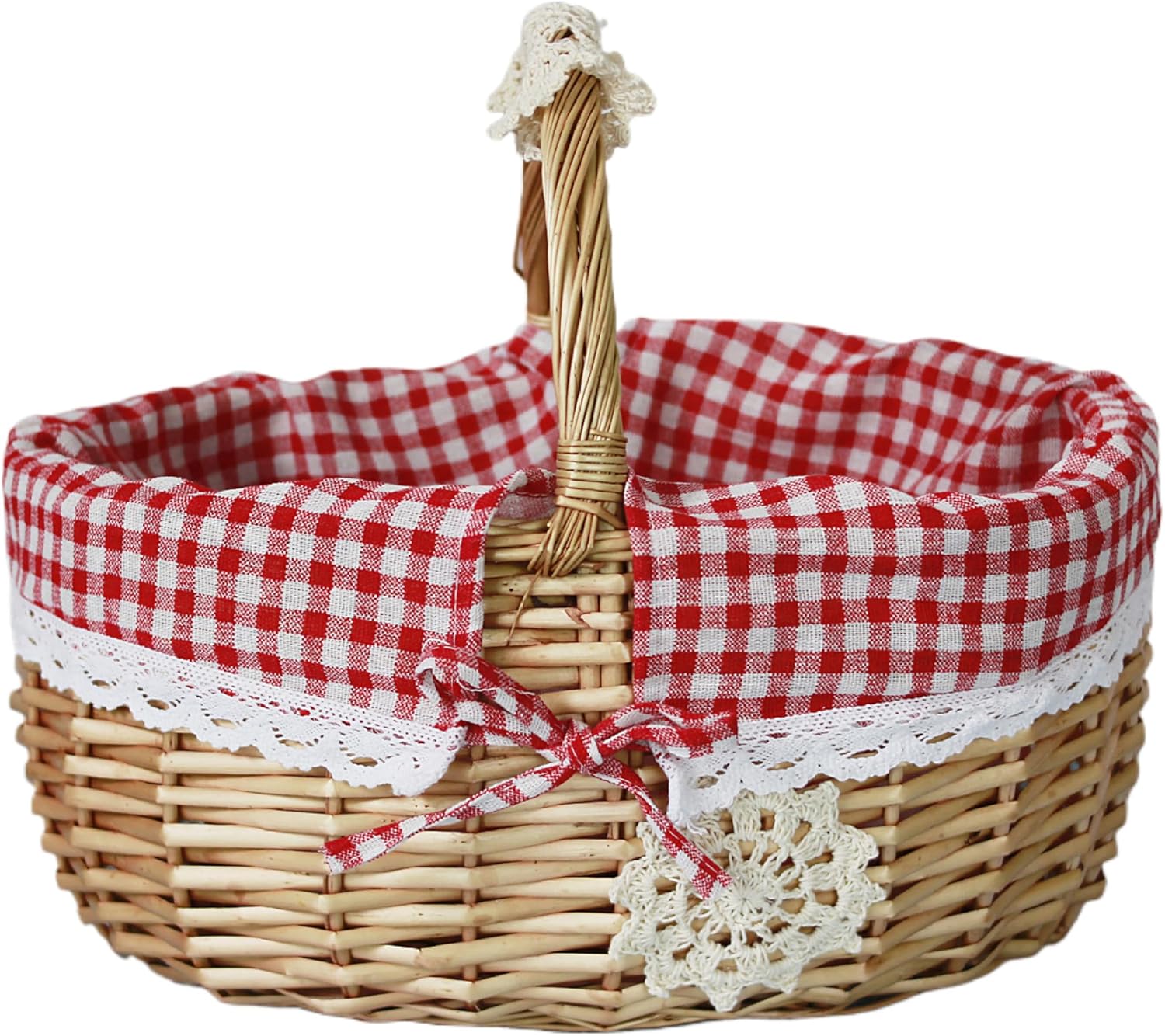 Picnic Basket Wicker Basket with Handle & Removable Liner Woven Hamper Candy Storage Wine for Eggs, Flowers, Wedding, Kitchen Decor 11.8x9.1x5.9'' M