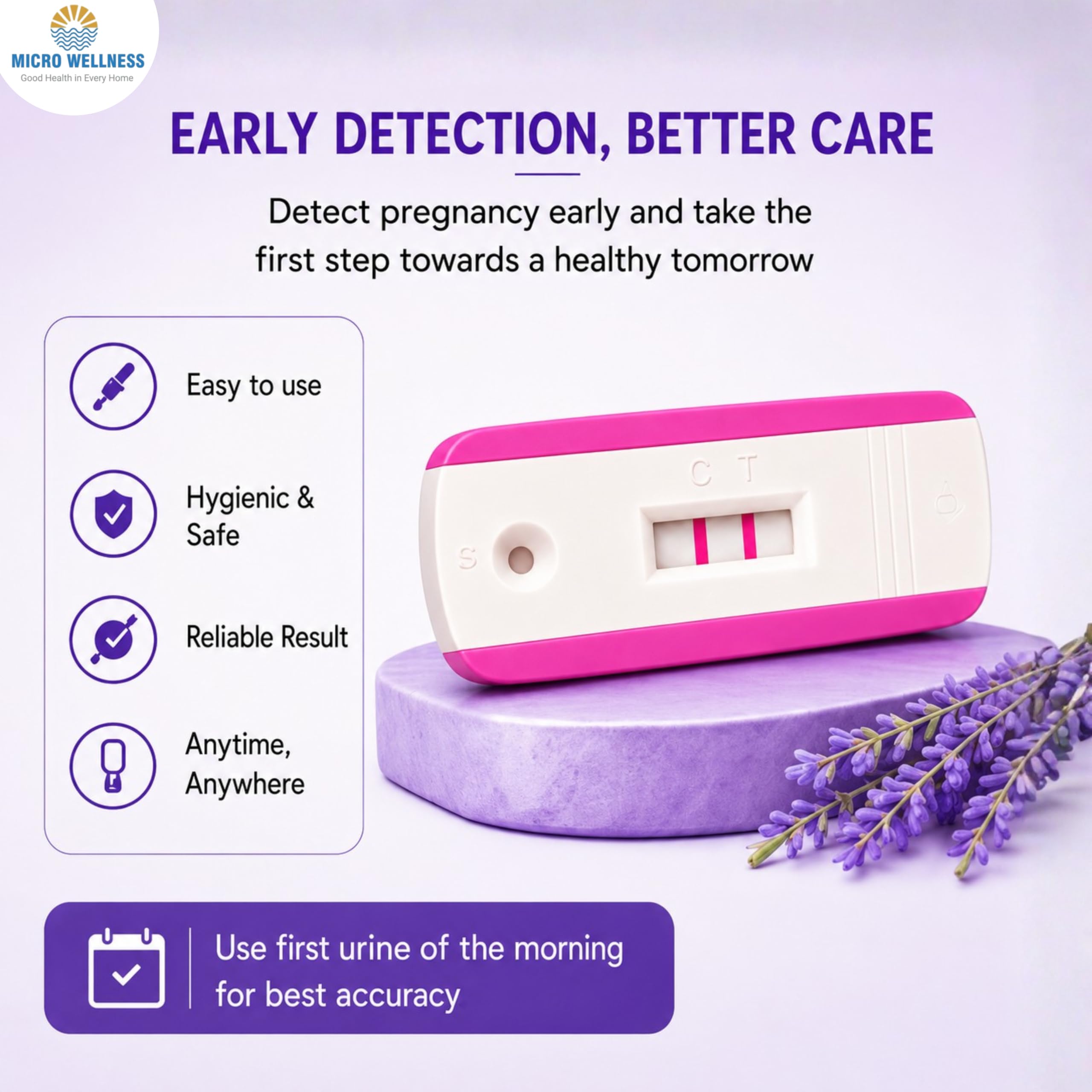 Micro Wellness First Chek Pregnancy test Kit for Women | Results in 5 Minutes | Home Urine Test Kit | HCG Hormone Detection | Disposable, Easy to Use & High Accuracy | Pregnancy Test Card Pack of 3 2