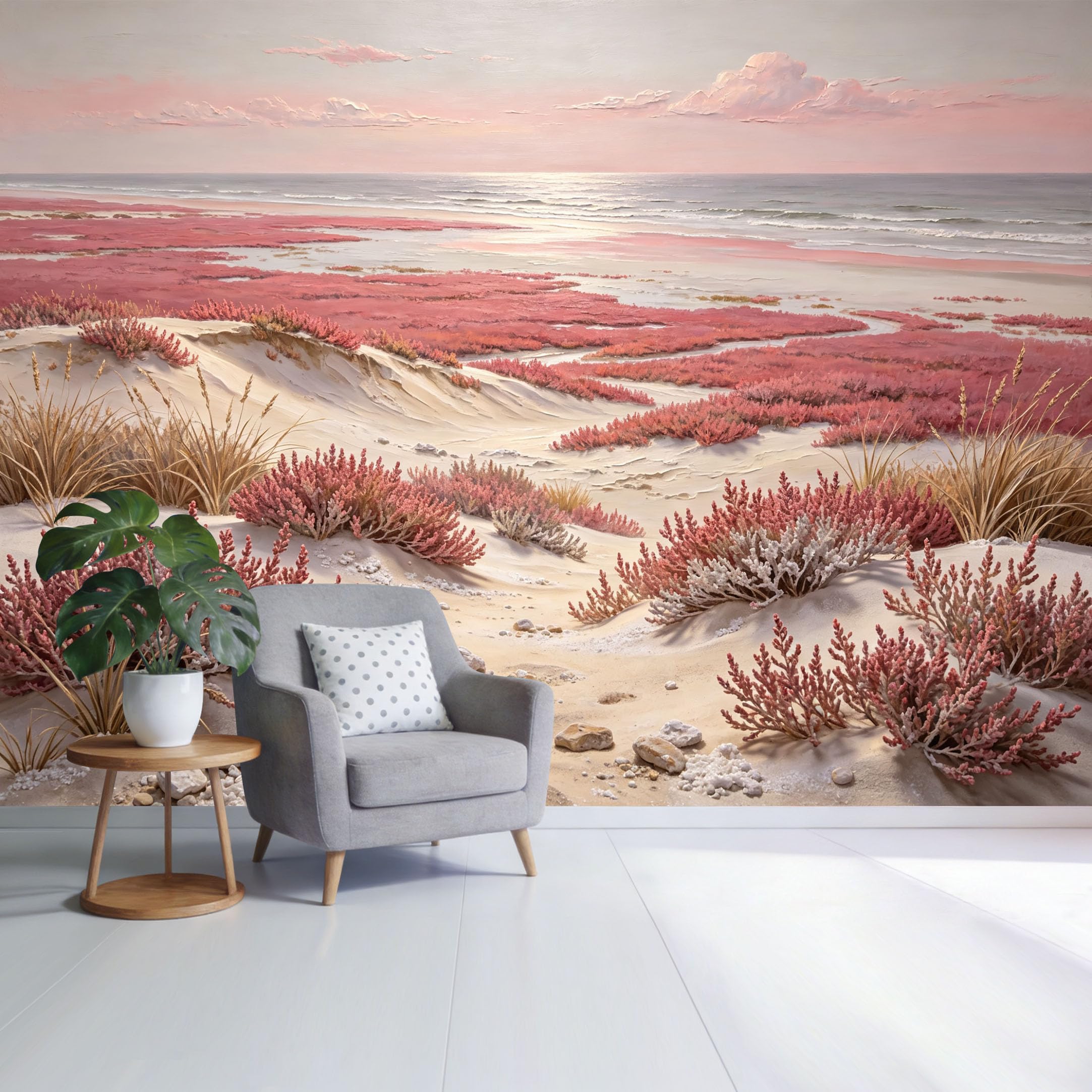 Custom Size Wall Mural Coastal Pink Dune Landscape Ocean Sunset Beach View SelfAdhesive Wall Fabric Removable Wallpaper for Home Office Decor