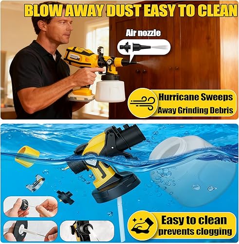 Miniatura 8 de Pulverizador de pintura inalámbrico compatible con batería DEWALT de 20 V MAX de 850 W, motor sin escobillas, capacidad de 47.3 fl oz, pulverizador